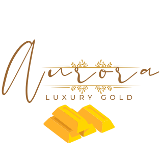Aurora Luxury Gold logo with gold text and bars on a white background