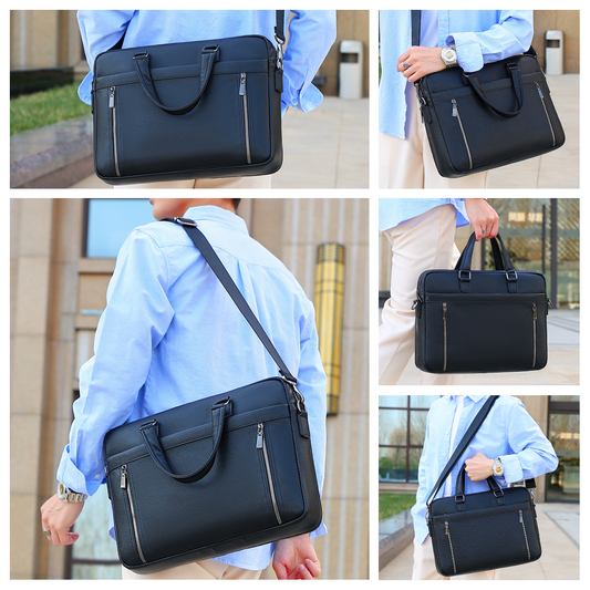 Leather Laptop Briefcase Crossbody Bag for Men – Handmade Large Capacity Business Shoulder Handbag