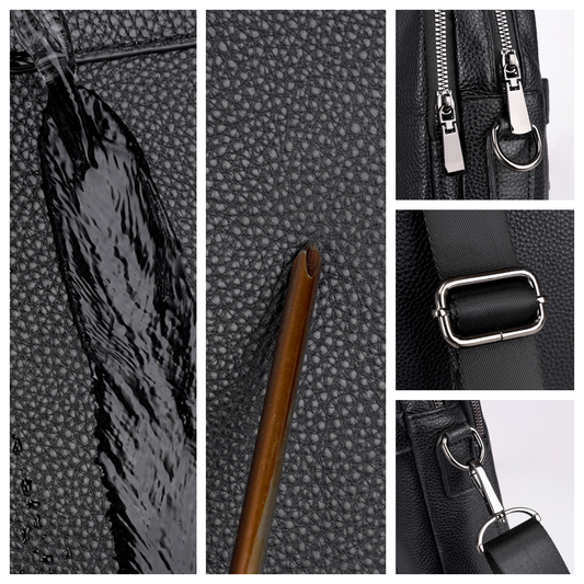 Leather Laptop Briefcase Crossbody Bag for Men – Handmade Large Capacity Business Shoulder Handbag