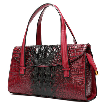Vintage Genuine Leather Women’s Boston Handbag – Alligator Pattern Shoulder & Crossbody Bag