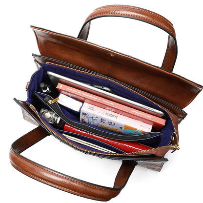 Vintage Genuine Leather Women’s Boston Handbag – Alligator Pattern Shoulder & Crossbody Bag