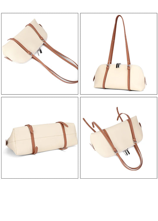 Fashion Women Cowhide Genuine Leather Solid Color Tote Bag