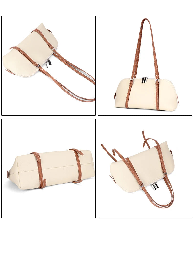 Fashion Women Cowhide Genuine Leather Solid Color Tote Bag