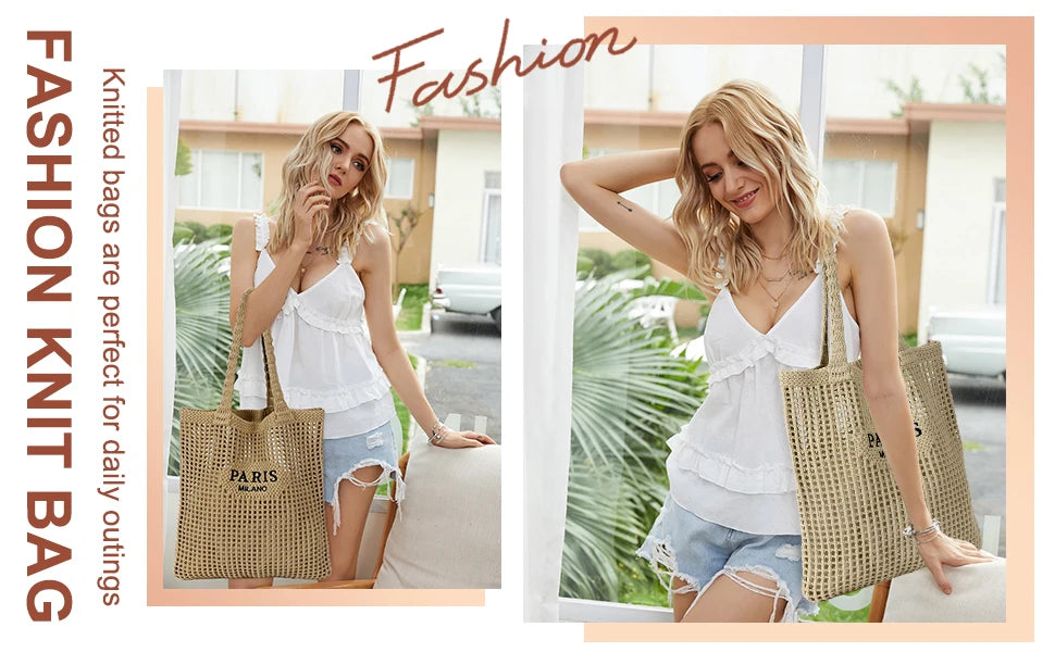 Stylish straw beach bag for women