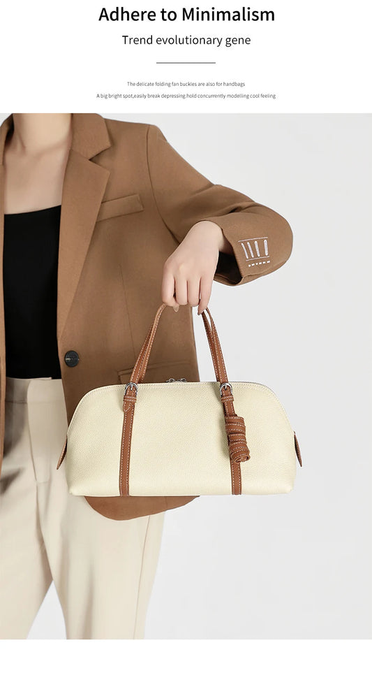 Fashion Women Cowhide Genuine Leather Solid Color Tote Bag